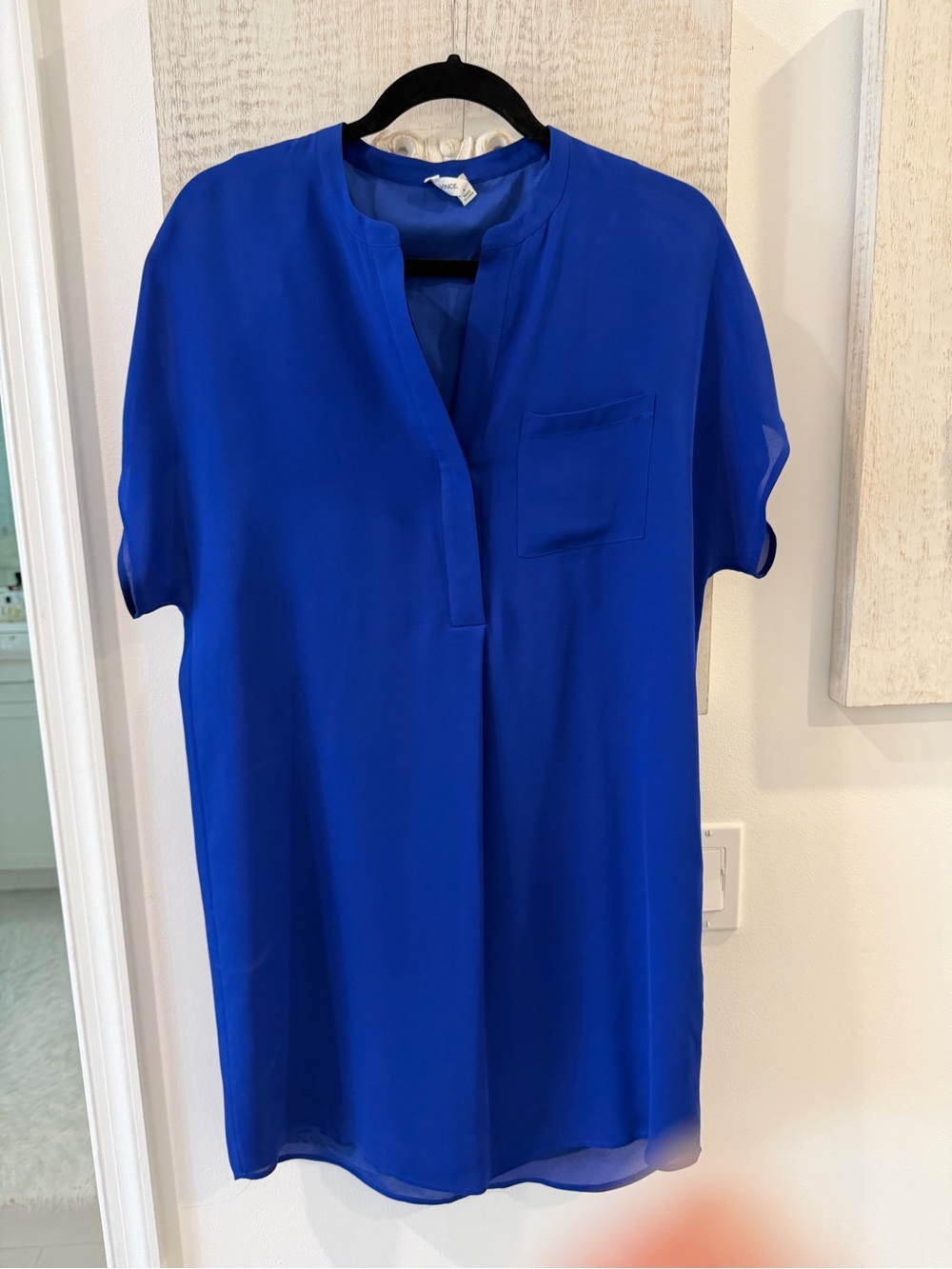 Vince Royal Blue Silk Short Sleeve Tunic Dress